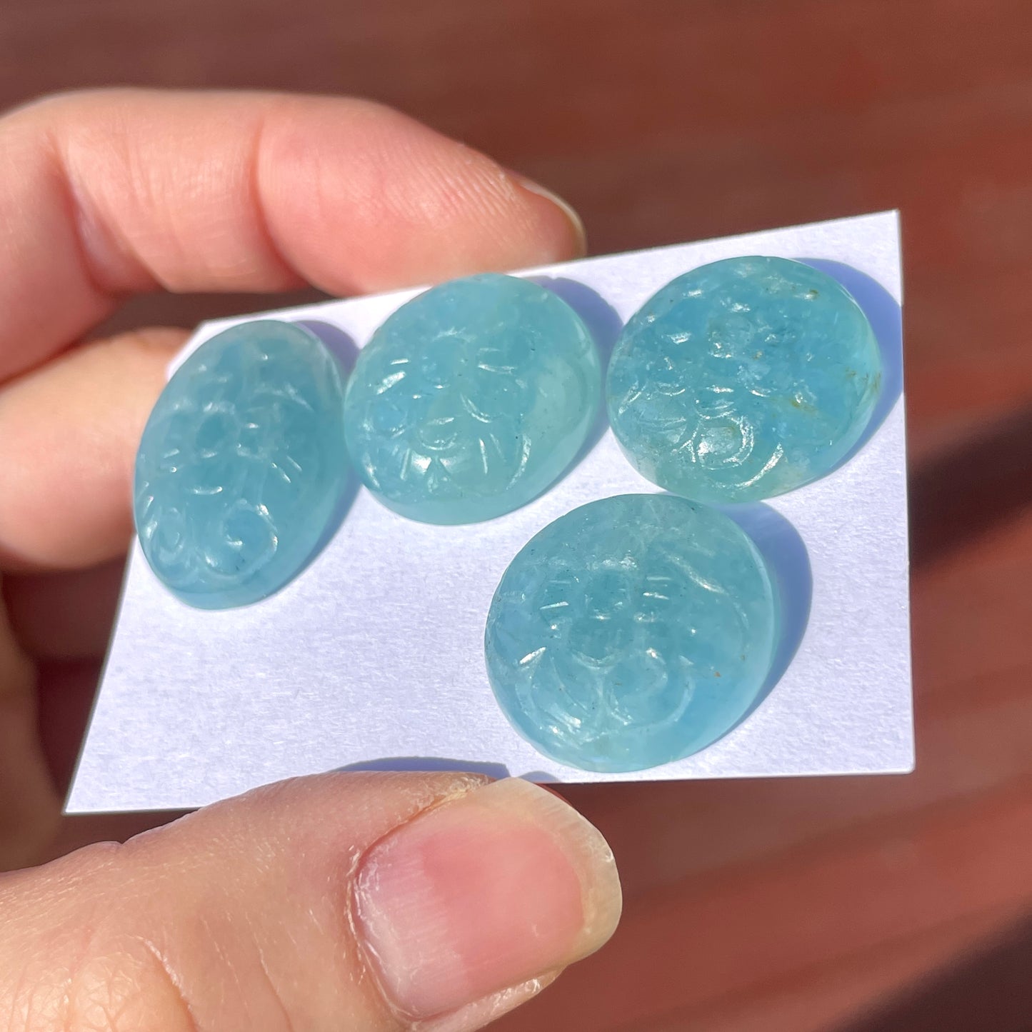 Aquamarine Flower Carved Cabochon - Choose your Stone (W10)