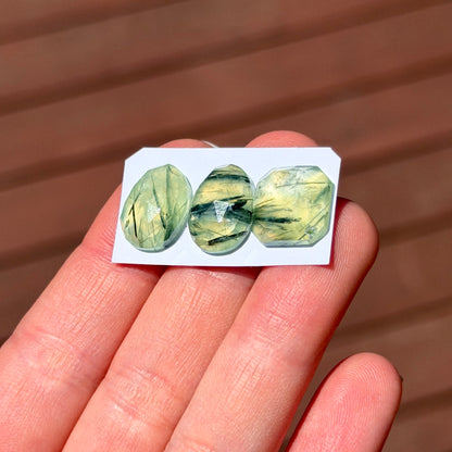 Prehnite (with Tourmaline inclusions) Cabochon Rose Cut - Choose your Stone (W17)
