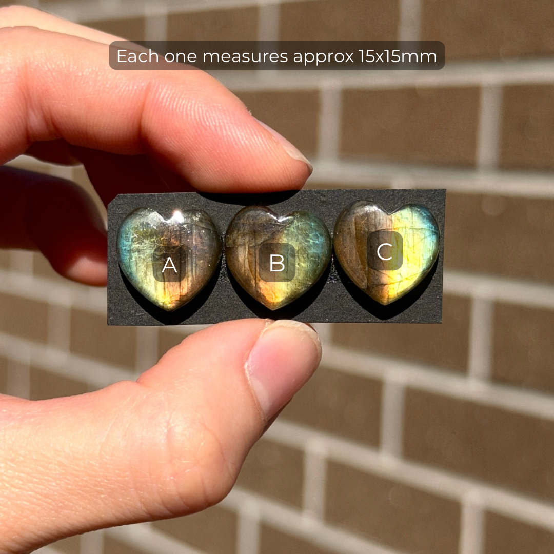 RARE Two-Tone (Sunset & Sunrise) Labradorite (Heart Cabochon Smooth 15x15mm - Choose your Stone (W13)