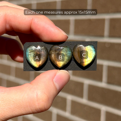 RARE Two-Tone (Sunset & Sunrise) Labradorite (Heart Cabochon Smooth 15x15mm - Choose your Stone (W13)