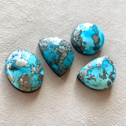 16-20mm Morenci Turquoise with Pyrite Cabochon Smooth (Backed) - Choose your Stone (W9)
