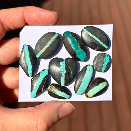 Hubei ‘Ribbon’ Turquoise Cabochon Smooth (Backed) - Choose your Stone W13