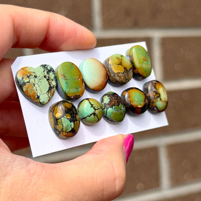 10-16mm Green Bamboo Mountain Hubei Turquoise Cabochon Smooth (Backed) - Choose your Stone (W8)