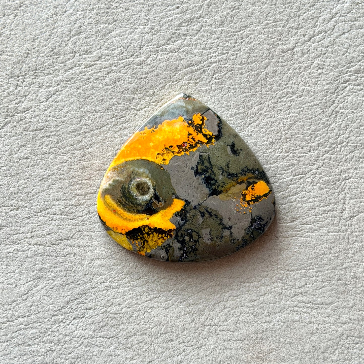 ‘Volcanic Eye’ Orbicular Bumblebee Jasper Teardrop Cabochon - 33mm x 34.5mm (W16)