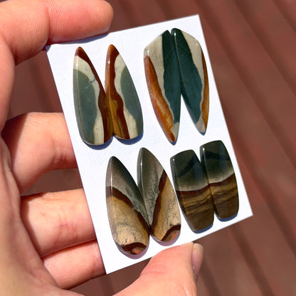 Scenic Polychrome Jasper Cabochon Pairs - Choose your Pair (W3-EY)