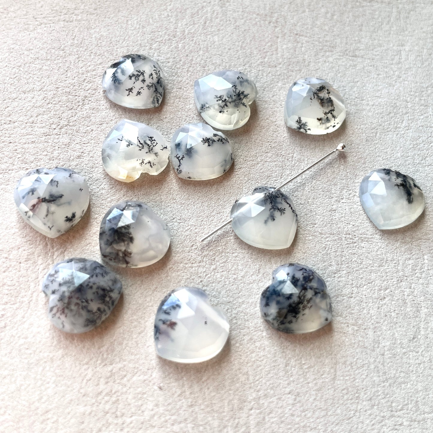 10x10mm Dendritic Agate Heart Briolette Beads (Rose Cut) - Choose your Stone (W10)