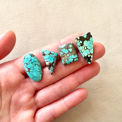 Medium Blue (with Black Spiderweb Matrix) Hubei Turquoise Cabochon Smooth (Backed) - Choose your Stone (W12)