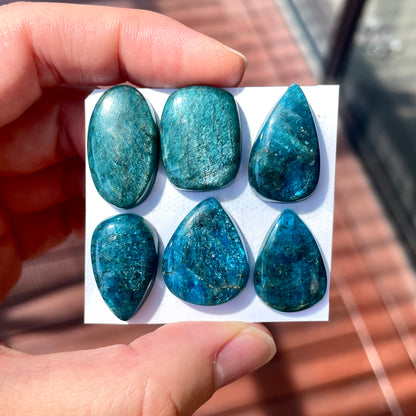 20-24mm Neon Blue Apatite (Chatoyant) Cabochon Smooth - Choose your Stone (W5)