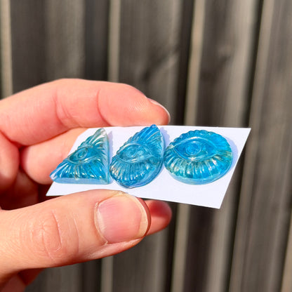 Apatite & Clear Quartz 'Evil Eye/Nazar' Carved Cabochon Doublet, Smooth - Choose your Stone (W15)