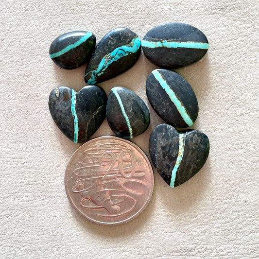 Hubei ‘Ribbon’ Turquoise Cabochon Smooth (Backed) - Choose your Stone (W8)