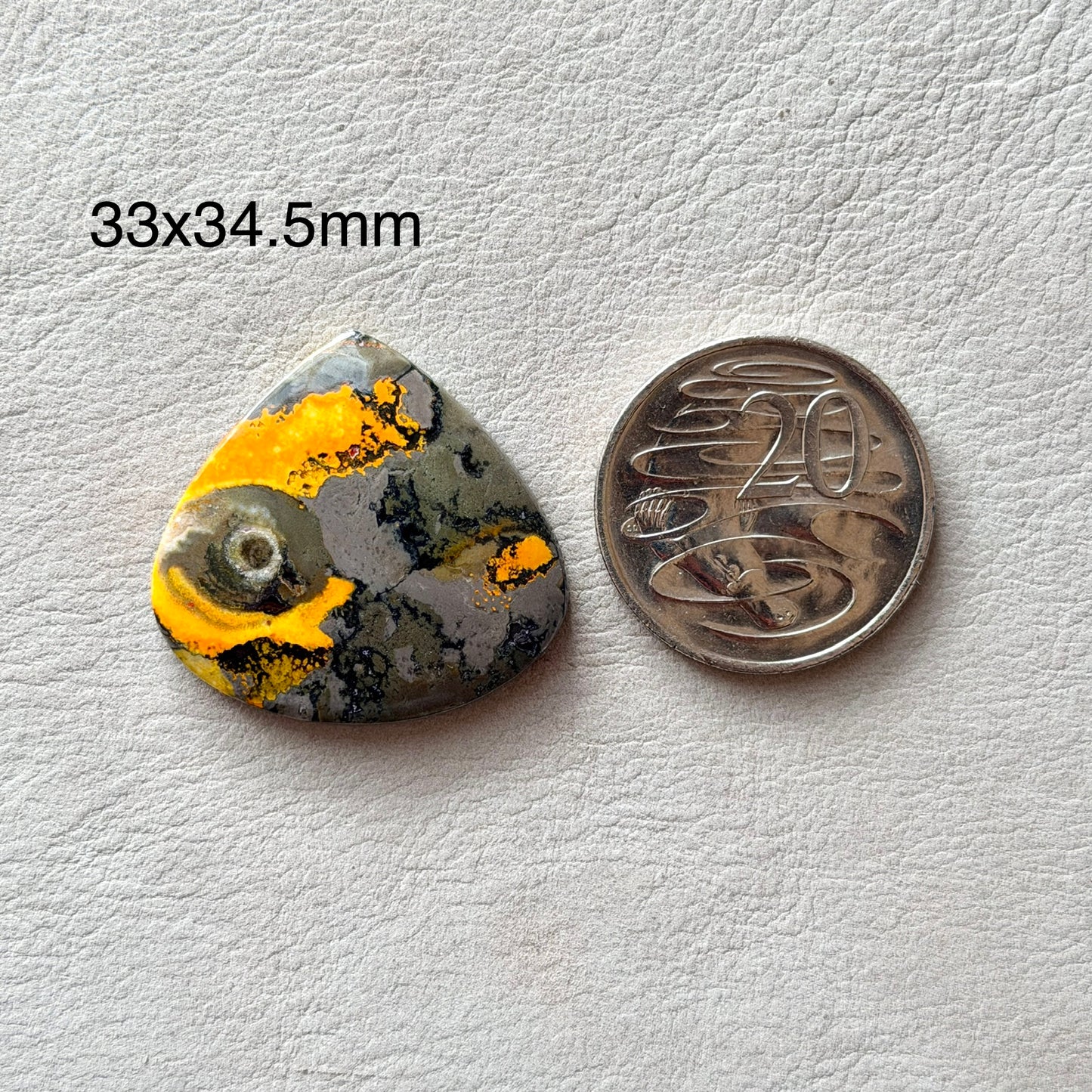 ‘Volcanic Eye’ Orbicular Bumblebee Jasper Teardrop Cabochon - 33mm x 34.5mm (W16)