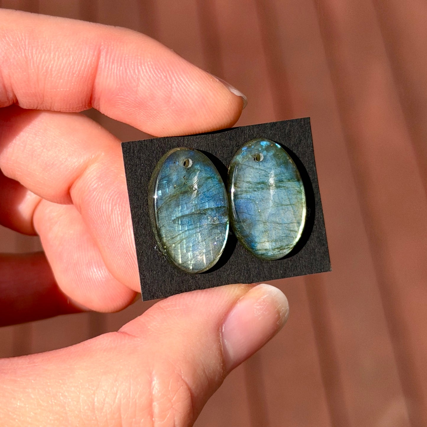 DRILLED Blue/Silver Labradorite Oval Cabochon Pair - 20 x 13.5mm (W9)