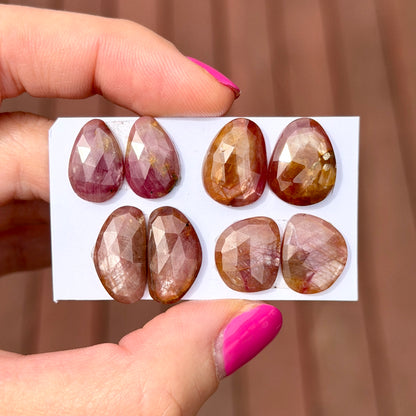 Pink/Yellow Silky Sapphire Cabochon Pairs Rosecut - Choose your Pair (W13)