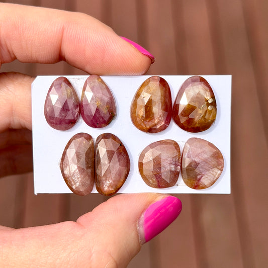 Pink/Yellow Silky Sapphire Cabochon Pairs Rosecut - Choose your Pair (W13)