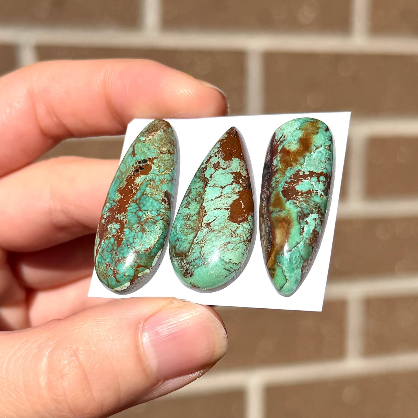 33-36mm Light Green & Earth Brown Hubei Turquoise Cabochon Smooth (Backed) - Choose your Stone (W15)