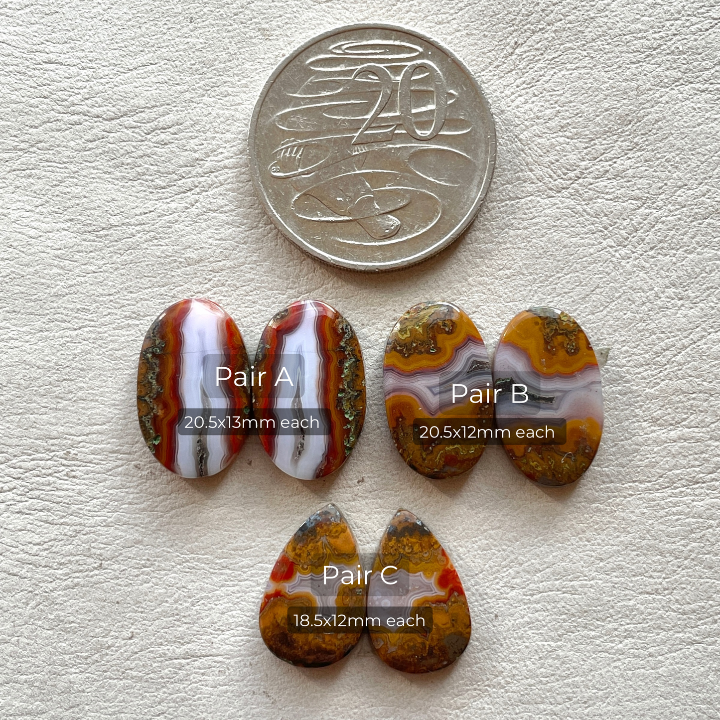Moroccan Red Seam Agate Cabochon Pairs - Choose your Pair (W7)