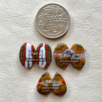Moroccan Red Seam Agate Cabochon Pairs - Choose your Pair (W7)