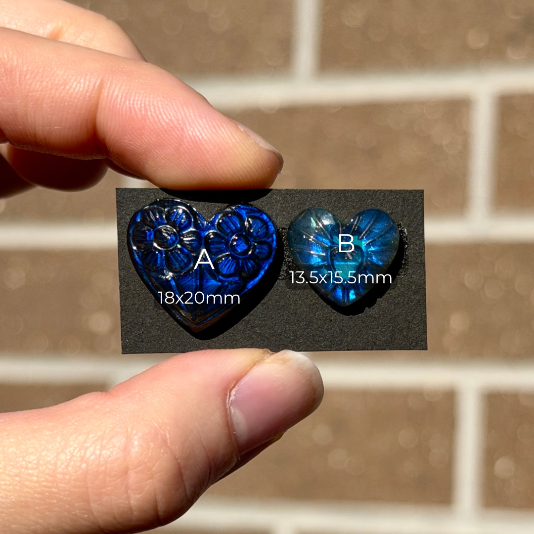 Labradorite (Blue flash) Flower Carved Heart Cabochon - Choose your Stone (W12)