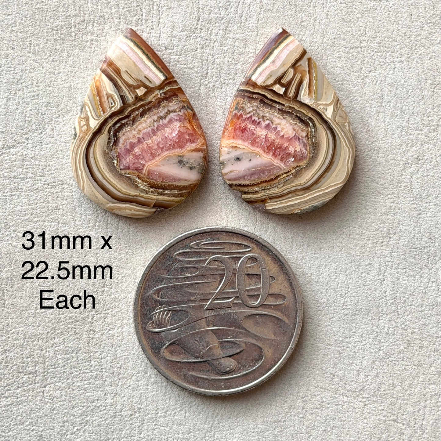 Boulder Rhodochrosite Cabochon Pair - 31mm x 22.5mm (W5)