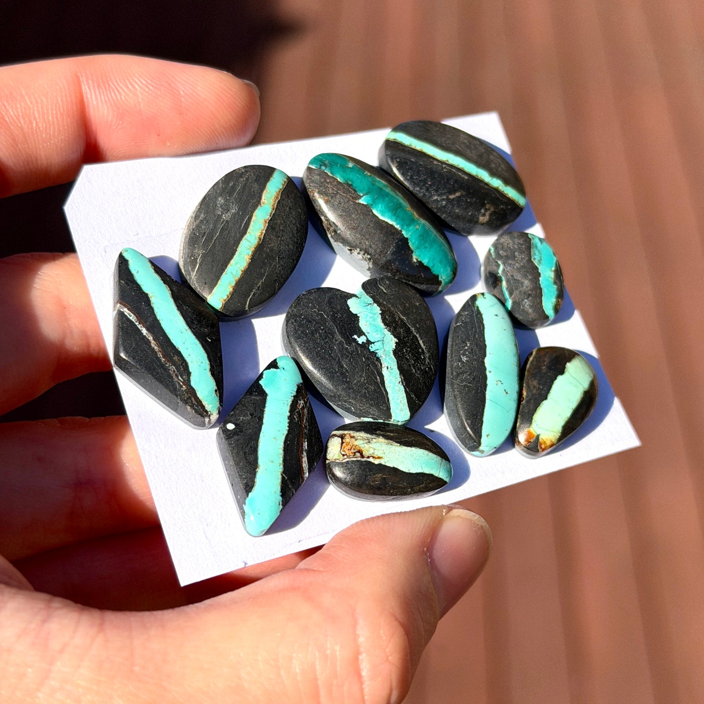 Hubei ‘Ribbon’ Turquoise Cabochon Smooth (Backed) - Choose your Stone W13