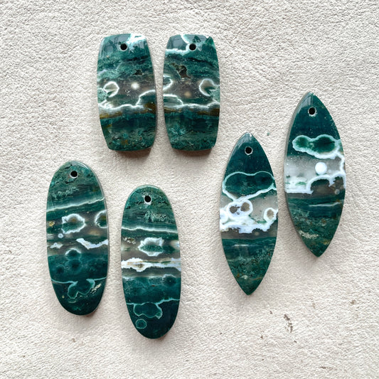 DRILLED Ocean Jasper Cabochon Pairs - Choose your Pair (W4)