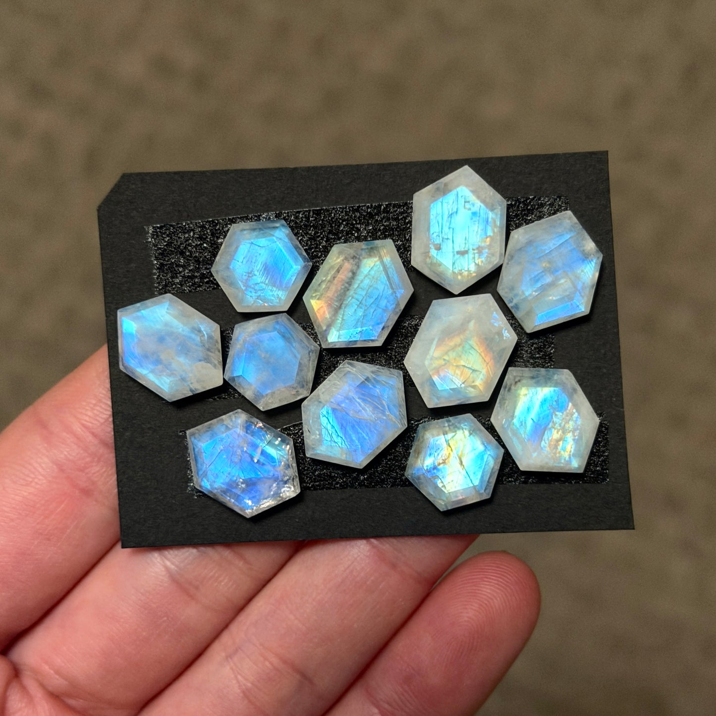 Rainbow Moonstone hexagonal Cabochon Step Cut - Choose your Stone (W3)