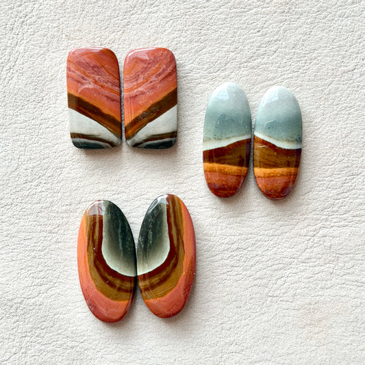 'Scenic' Polychrome Jasper Cabochon Pairs - Choose your Pair (W3)