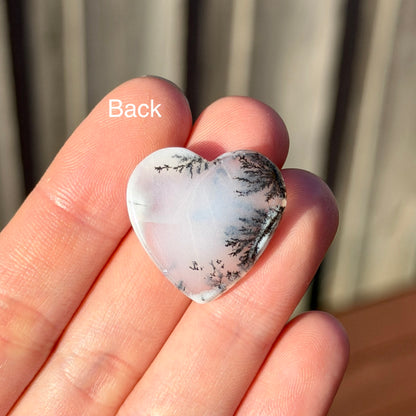 ‘Snowy Winter Branches’ Dendritic Opal Agate Heart Cabochon - 23mm x 24mm (W16)