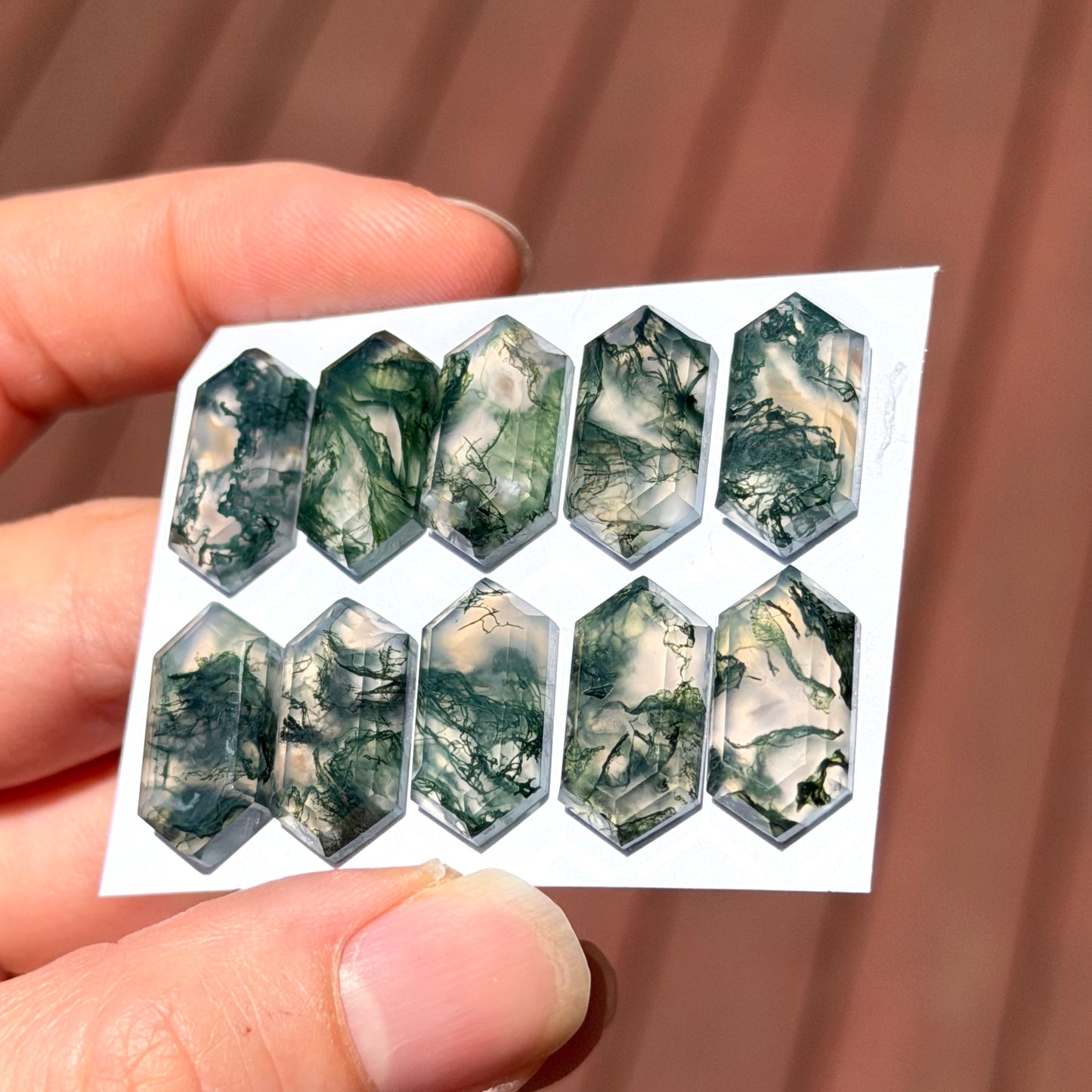 Moss Agate Long Hexagonal Cabochon Smooth (18x9mm) - Choose your Stone (W12)