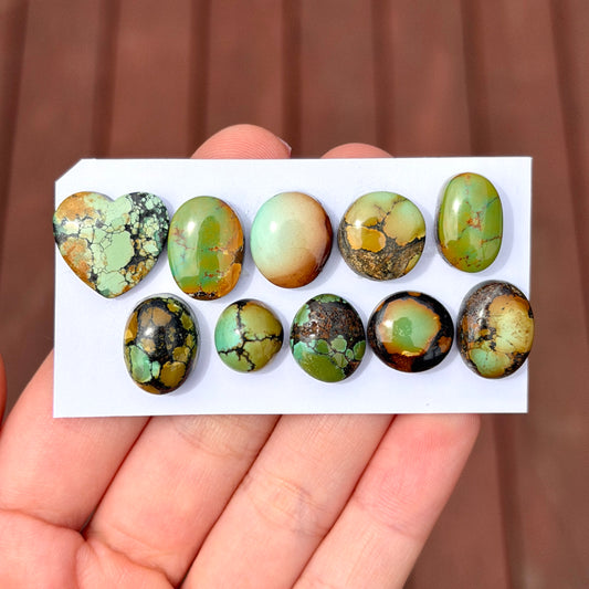 10-16mm Green Bamboo Mountain Hubei Turquoise Cabochon Smooth (Backed) - Choose your Stone (W8)