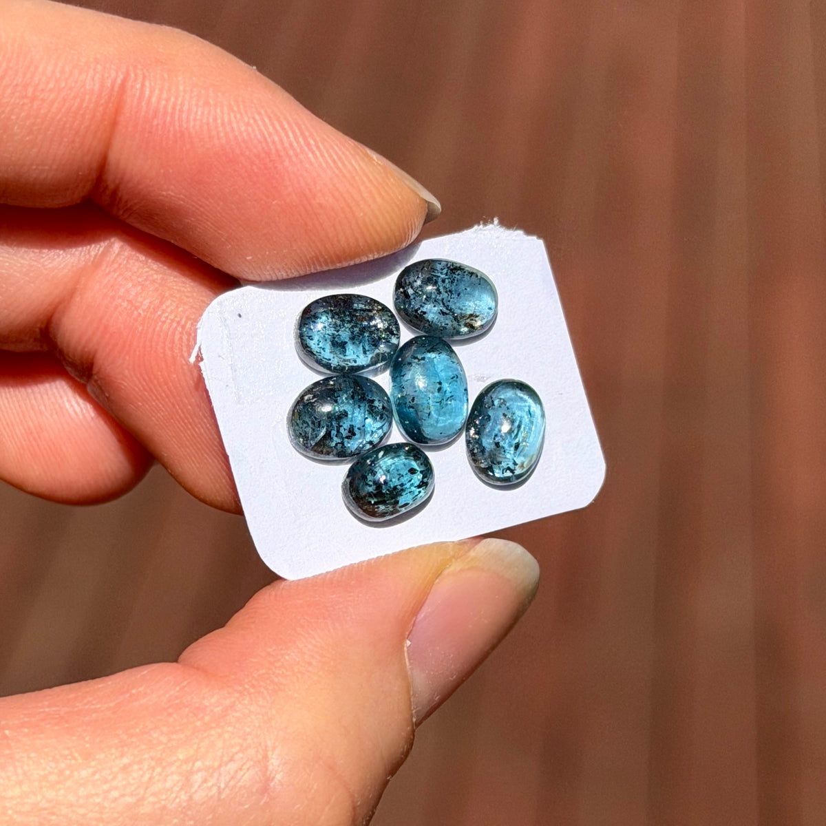 6pcs Teal Moss Kyanite Cabochons Smooth Oval - 7-8mm (FULL LOT) (W14)