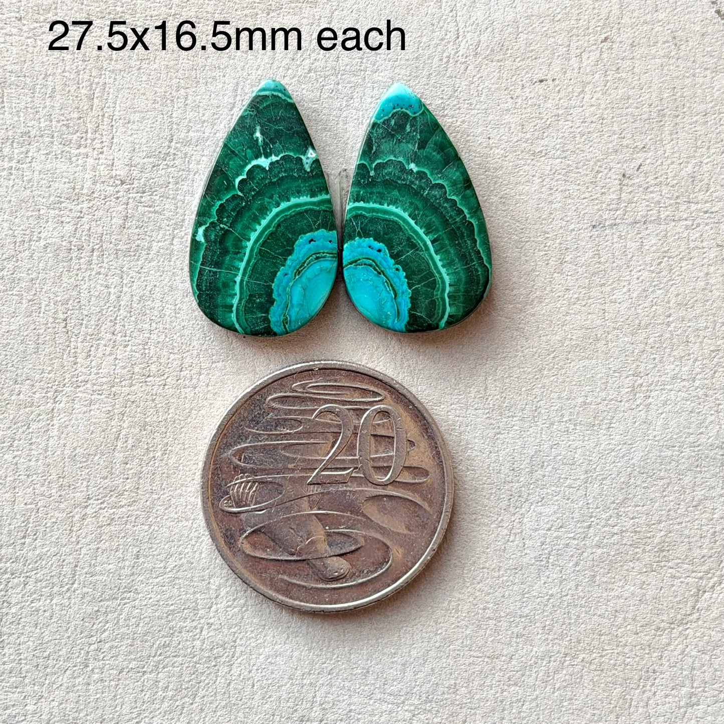 Malachite Chrysocolla Cabochon Pair - 27.5mm x 16.5mm (W5)