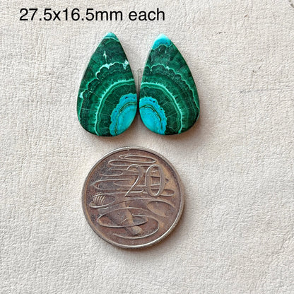 Malachite Chrysocolla Cabochon Pair - 27.5mm x 16.5mm (W5)