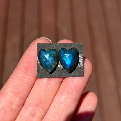 Labradorite Heart Cabochon Pair Rose cut - 14.5mm x 12mm - W12