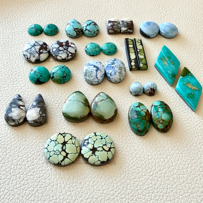 7-29mm Hubei Turquoise (Backed) Cabochon Pairs - Choose your Pair (W1)