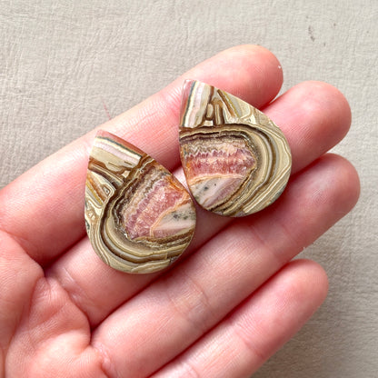 Boulder Rhodochrosite Cabochon Pair - 31mm x 22.5mm (W5)