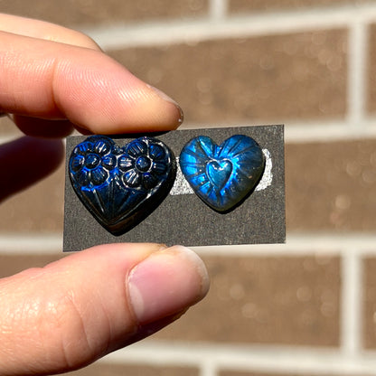 Labradorite (Blue flash) Flower Carved Heart Cabochon - Choose your Stone (W12)