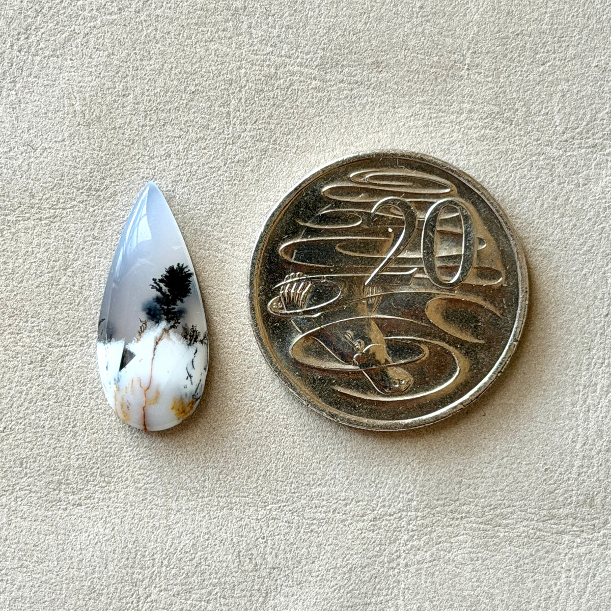 ‘Lone Pine' Dendritic Opal Agate Teardrop Cabochon - 25mm x 11mm (W3)