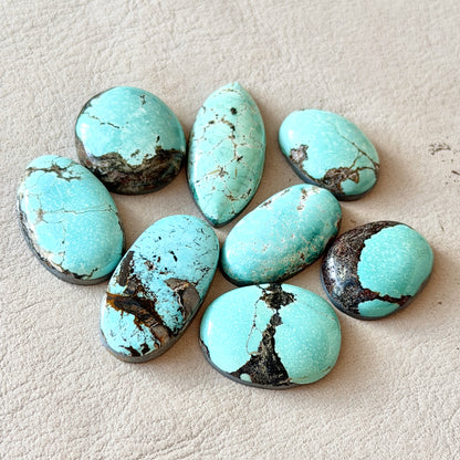 Pale Blue Hubei Turquoise Cabochon Smooth (Backed) - Choose your Stone (W12)