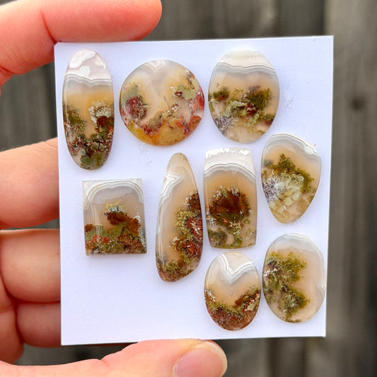 Mini Banded Moss Agate with Chalcedony (Nebula Agate) Cabochon Smooth  - Choose your Stone (W17)