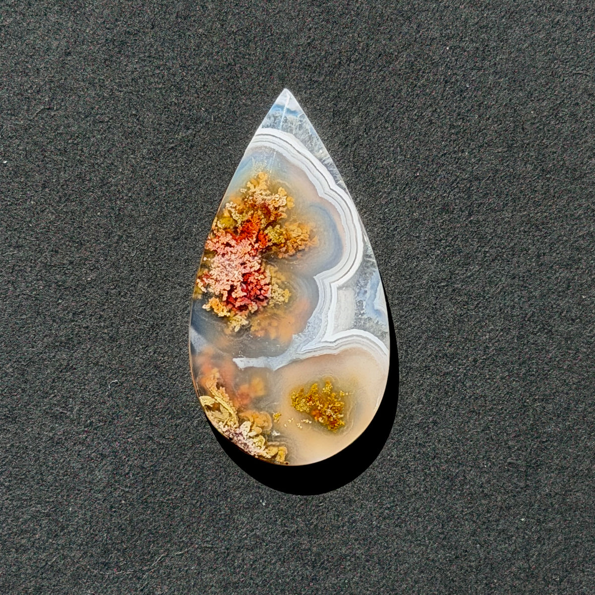 ‘Autumn at the Bend' Nebula Moss Agate Teardrop Cabochon - 40mm x 21.5mm (W17)