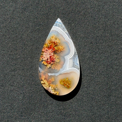 ‘Autumn at the Bend' Nebula Moss Agate Teardrop Cabochon - 40mm x 21.5mm (W17)