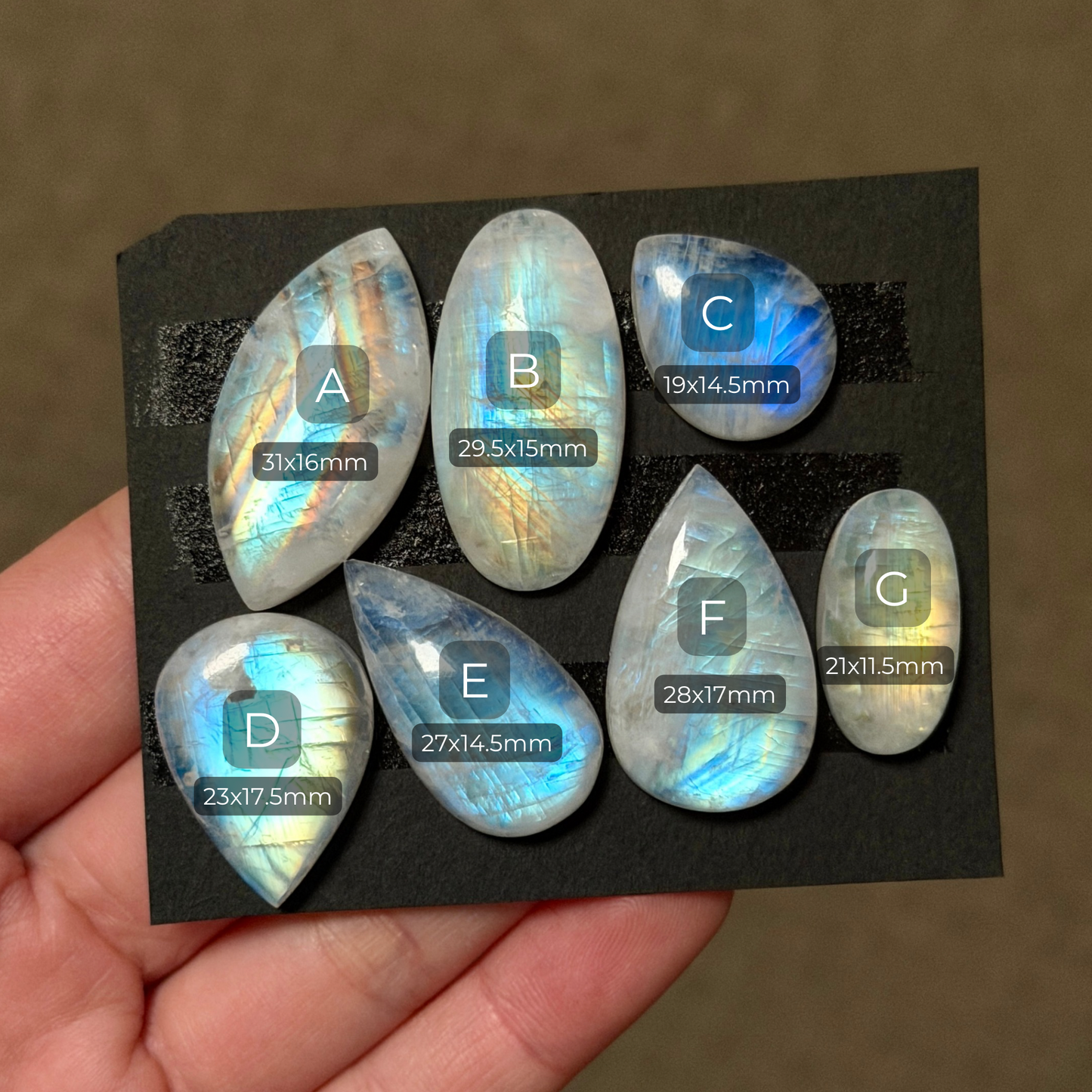 19-31mm Rainbow Moonstone Cabochon Smooth - Choose your Stone (W14)