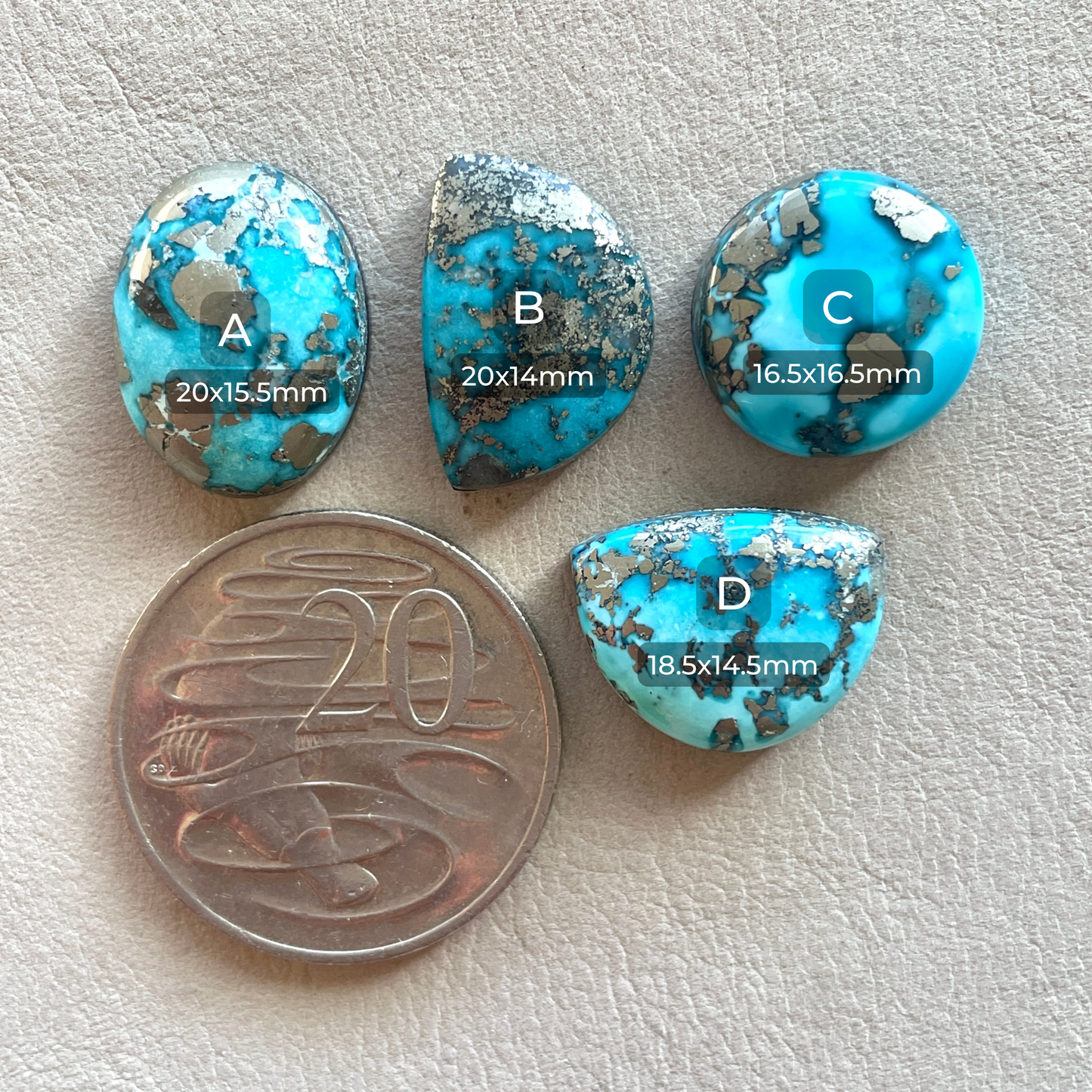 16-20mm Morenci Turquoise with Pyrite Cabochon Smooth (Backed) - Choose your Stone (W9)