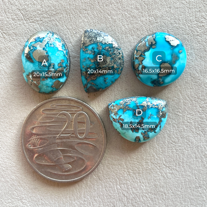 16-20mm Morenci Turquoise with Pyrite Cabochon Smooth (Backed) - Choose your Stone (W9)