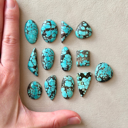 Medium Blue (with Black Spiderweb Matrix) Hubei Turquoise Cabochon Smooth (Backed) - Choose your Stone (W12)