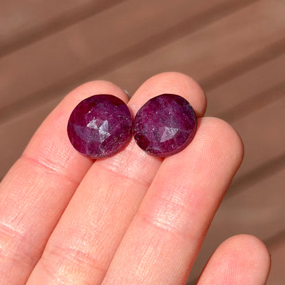 Ruby Cabochon Pair Round Rose cut - 14mm - W7