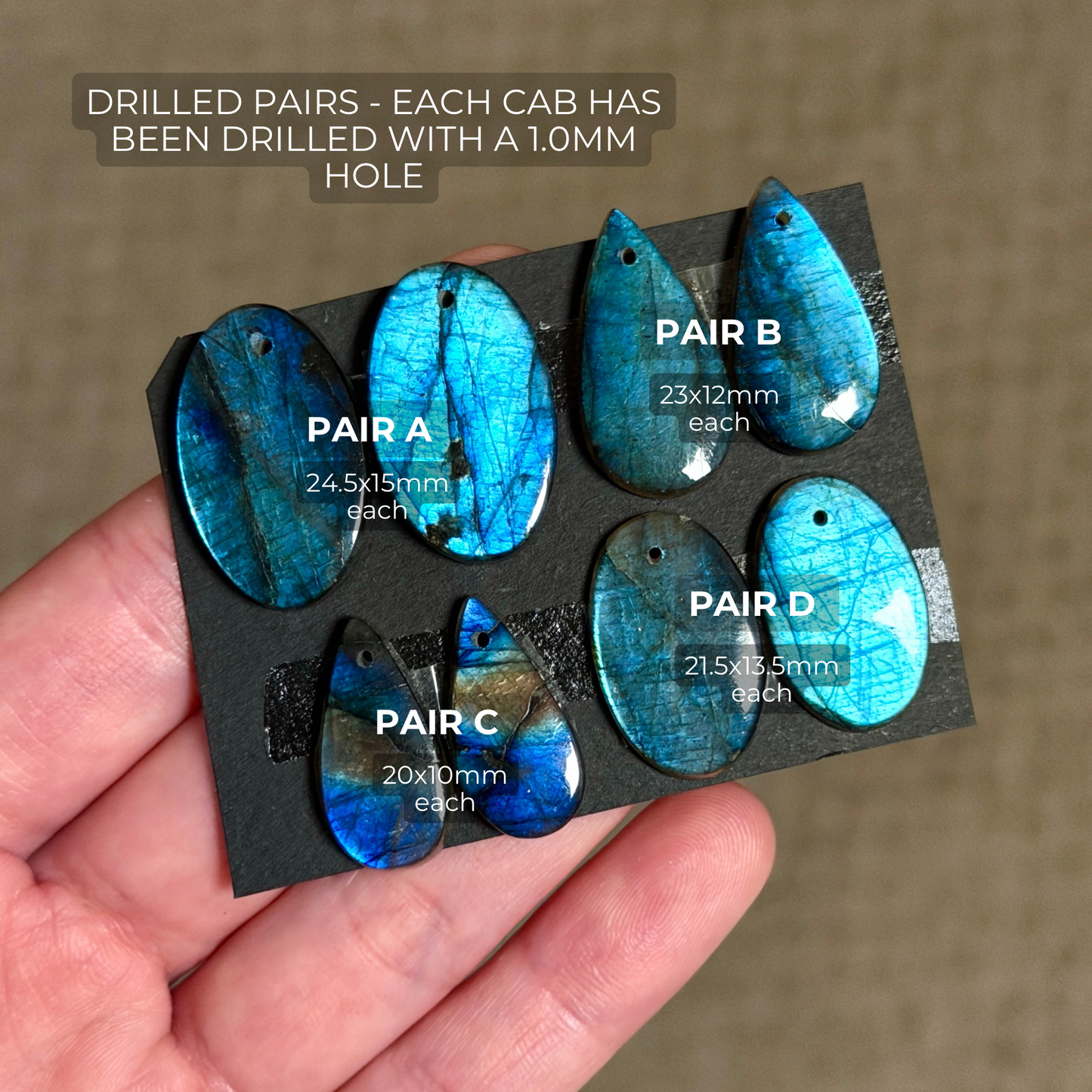 DRILLED Blue Labradorite Cabochon Pairs - Choose your Pair (W12)