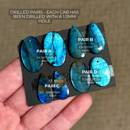 DRILLED Blue Labradorite Cabochon Pairs - Choose your Pair (W12)