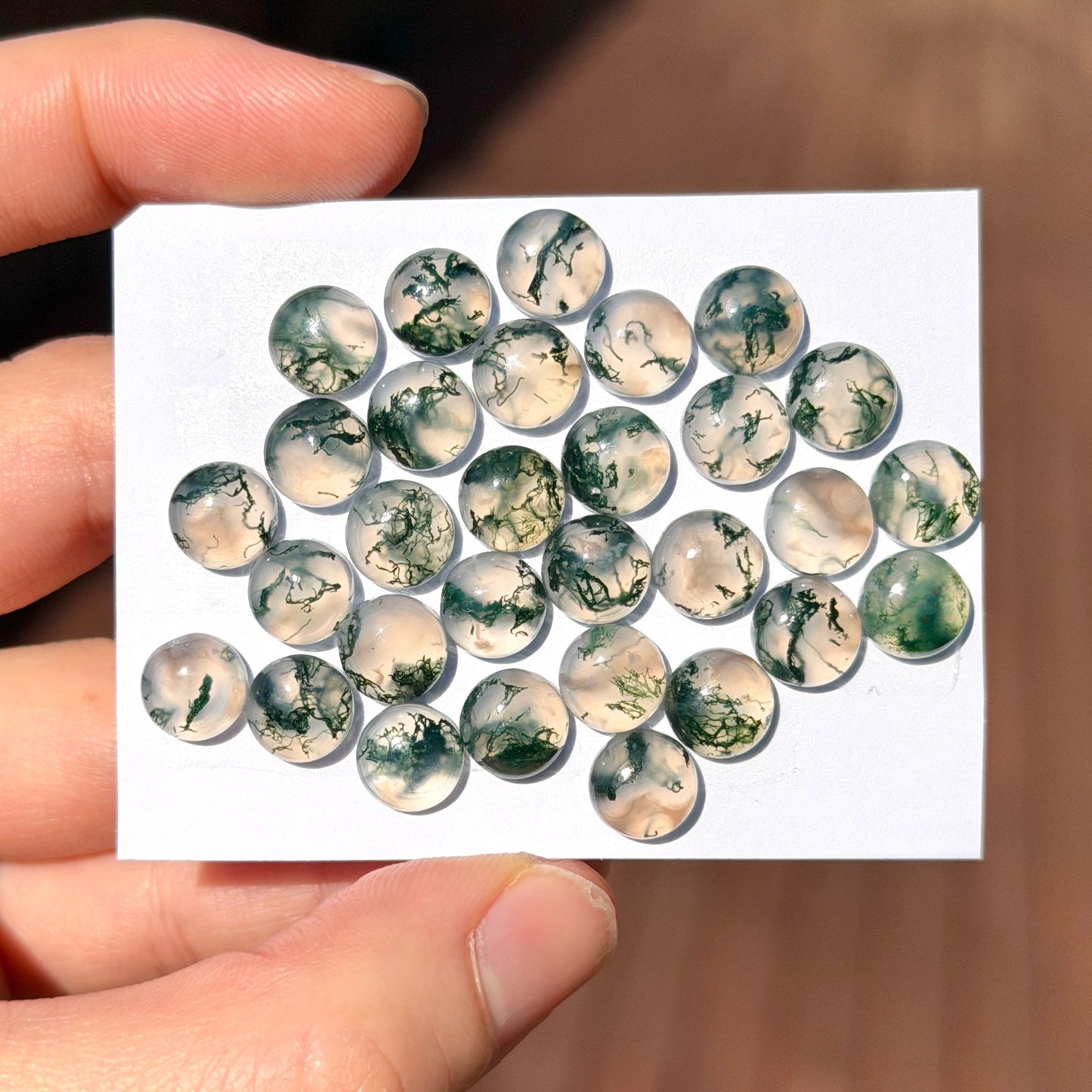 8mm Green Moss Agate Cabochons Round, Smooth - Set of 3 (W8)